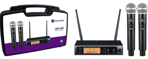 Microfone Sem Fio Uhf Duplo Harmonics Hsf200-2
