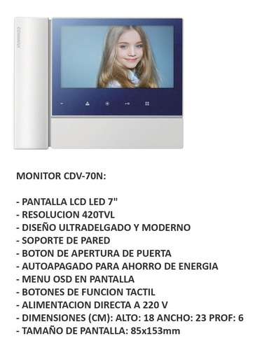 Imagen 4 de 5 de Kit De Portero Commax Cdv 70 N - 3 Pantallas 7 Lcd
