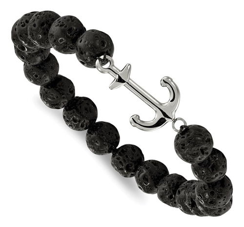 Brazalete Cincel De Acero Inoxidable Pulido Con Lava Negro S