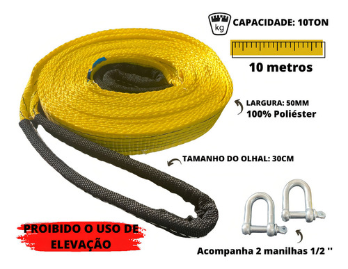 Cinta Reboque 4x4 10ton X 10 Mts Dupla Costura + 2 Manilhas