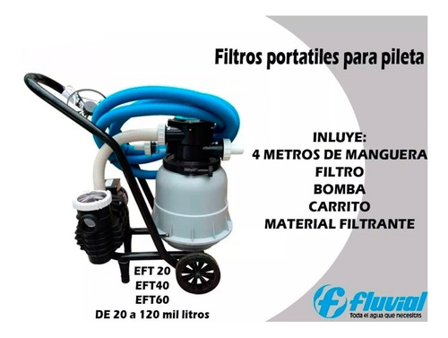 Imagen 5 de 9 de Equipo Portatil Fluvial P/ Pileta Piscina 40.000 Lts Agua