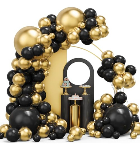 Kit De Arco De Guirnalda De Globos De Oro Negro, 134 Globos 