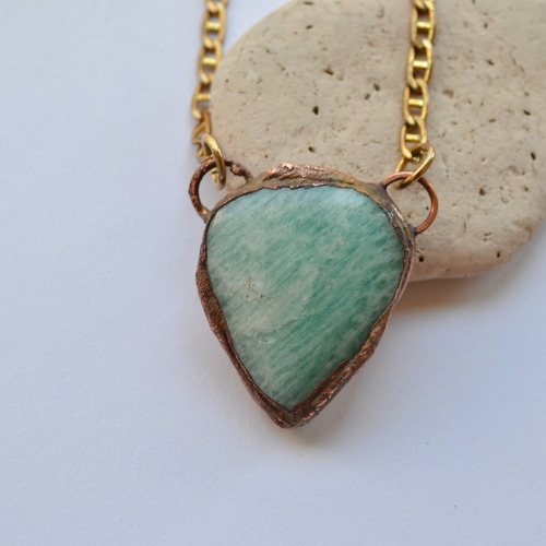 Imagen 4 de 8 de Collar De Amazonita, Piedra Natural Verde, Cadena De Bronce