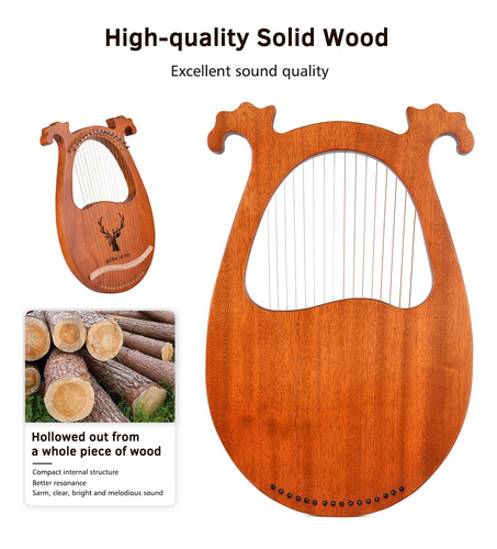 Imagen 4 de 6 de Instrumento De Cuerda De Madera Maciza De Arpa Lira De 16 Cu
