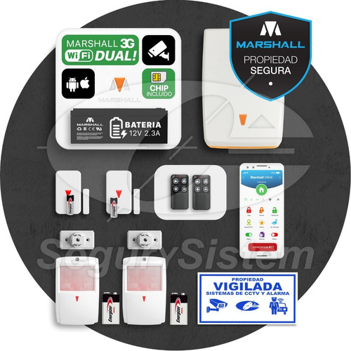 Kit Alarma Casa Domiciliaria Hogar Marshall 3 Teclado Inalámbrica Sensor Sirena App Celular 3g Gsm