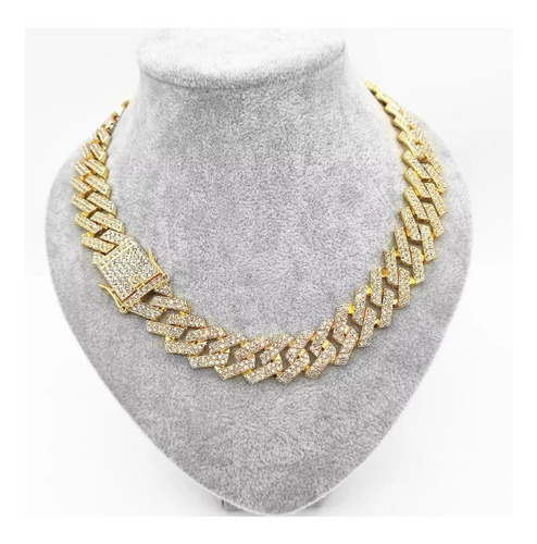 Collar Hombre Cadena Cubana Diamante Oro Plata 20cm