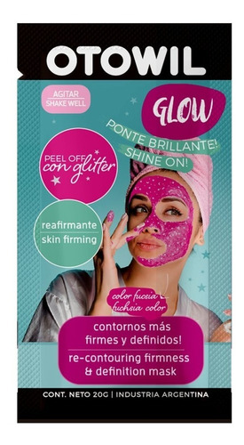 Imagen 1 de 5 de Mascara Facial Glow Fucsia Con Glitter Sobre X20g