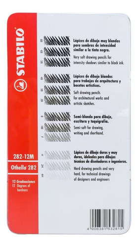 Imagen 3 de 3 de Lápiz De Dibujo Othelo X 12 Caja Metalica Stabilo
