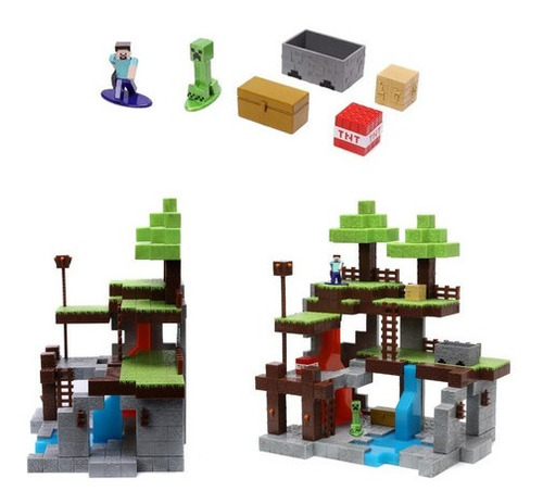 Imagen 3 de 6 de Minecraft Set Nano Scene Con 2 Figuras