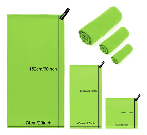 De secado rápido Damix Deportiva CXMJ01 con toallon de 80cm x 40cm Pack x 3 unidades color verde