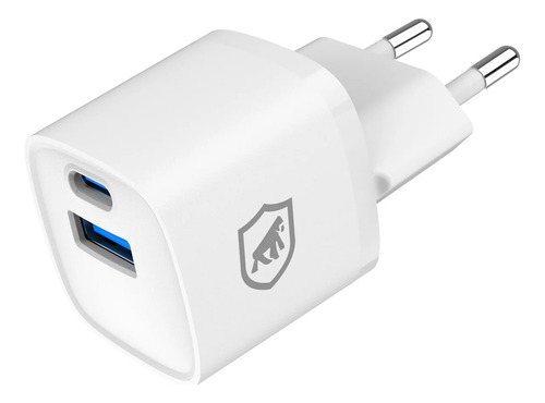 Carregador De Parede Turbo Super Rápido Gan Ultra Slim Tipo C + Usb A 20w Compatível C/ iPhone E Android Certificado Anatel Gshield Cor Branco