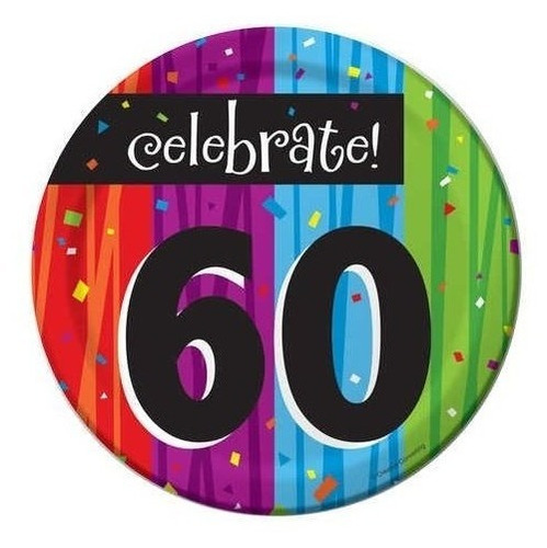 8 Platos De Postre Redondos De Papel Celebran 60 Celebracion