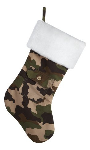 Kurt Adler Camouflage Stocking With Faux Fur Cuff, 5xuks