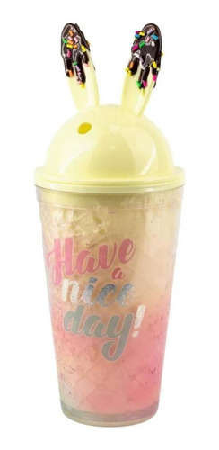 Imagen 1 de 5 de Vaso Con Bombilla Diseño De Conejo Kawaii 430 Ml