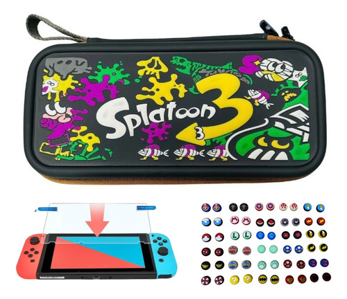 Estuche Rígido Splatoon 3 + 2caps + Vidrio Nintendo Switch