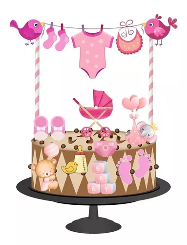 JALIDH Topo de bolo de princesa, série Happy Birthday Girl tema de princesa  rosa chá de bebê, artigos de decoração de bolo de festa de aniversário (7  peças)