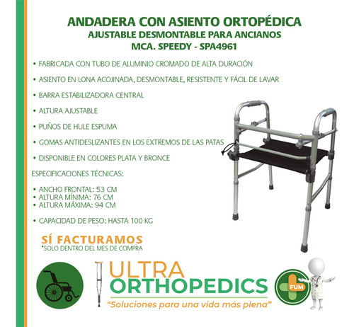Andadera Con Asiento Desmontable Mca Speedy