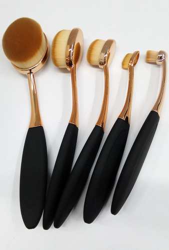 Set Brochas Pinceles Ovaladas Gold Rose Make Up Profesional Color Negro