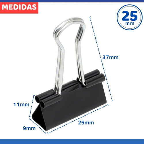 Prendedor De Papel Binder Clip 25mm Pote Com 48 Peças Metal Cor Preto