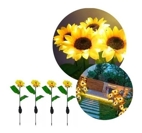 Set 4 Flores Luz Led Solar Terraza Jardín Estaca Decorativa