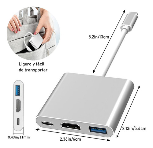 Estación De Acoplamiento 3 En 1 Adaptador Usb-c A Hdmi