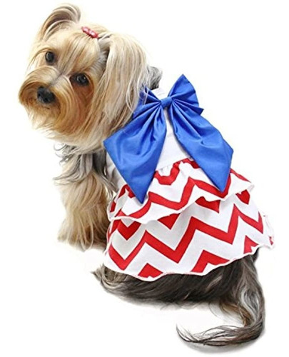 Klippo Dogpuppy Patriotic Redwhiteblue Big Bow Sundressvesti