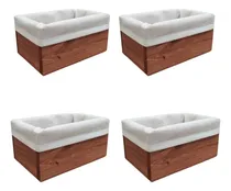 Comprar 4 Unidades Cajones Canastos De Madera Decorativos Con Tela