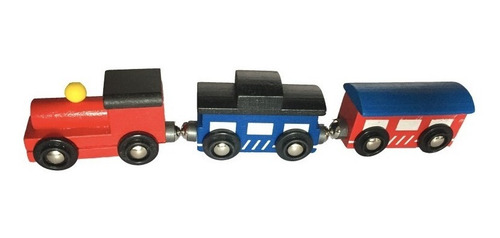 Tren De Madera Con Locomotora Y 2 Carros Con Union De Imán