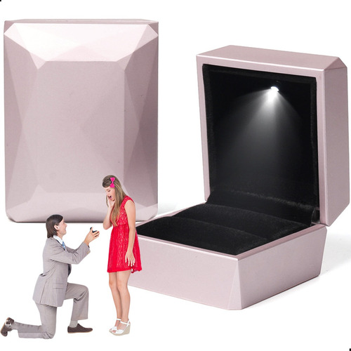 Caja Estuche Para Anillo De Compromiso Cuadrado Con Luz Led