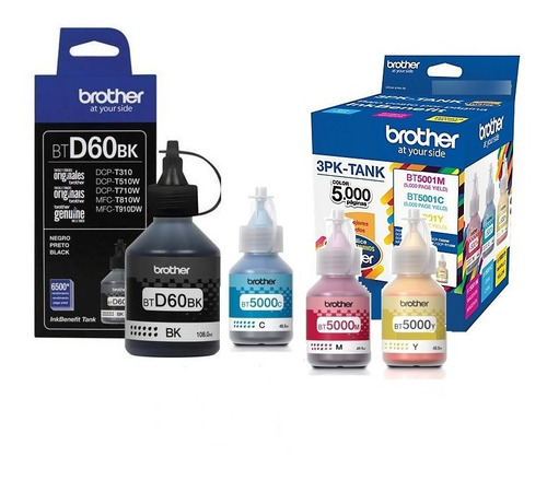 Combo Tinta Brother 4 Colores Bt5001 Y Btd60bk