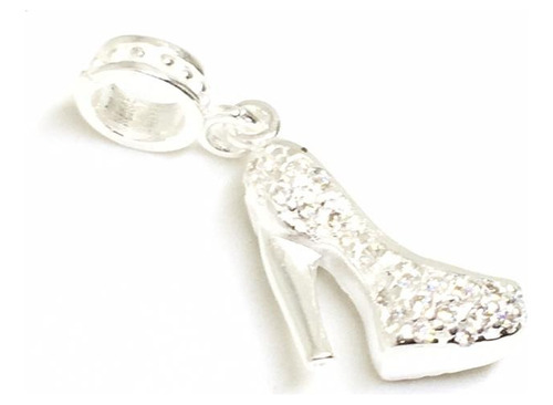 Dije Charm De Plata Zapato Stiletto Con Cubic Plata 925