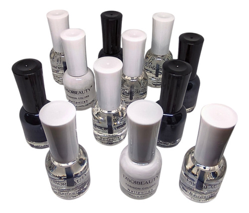 Esmalte De Uñas Favorbeauty, 12 Piezas Colores Surtidos. Color Blancos, Negros y Transparentes