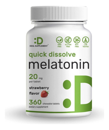 Melatonina Potente 20mg 300 Tabletas Sabor Fresa Eg M68