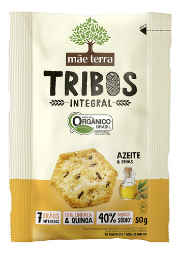 Biscoito Integral Orgânico Azeite & Ervas Mãe Terra Tribos Pacote 50g