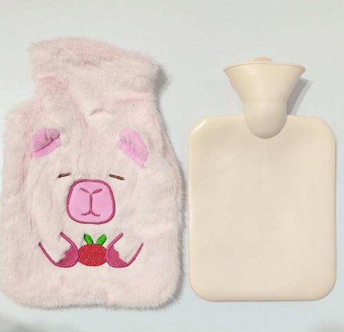 Bolsa De Agua Caliente Con Funda Peluche Capibara 1000ml Rosa