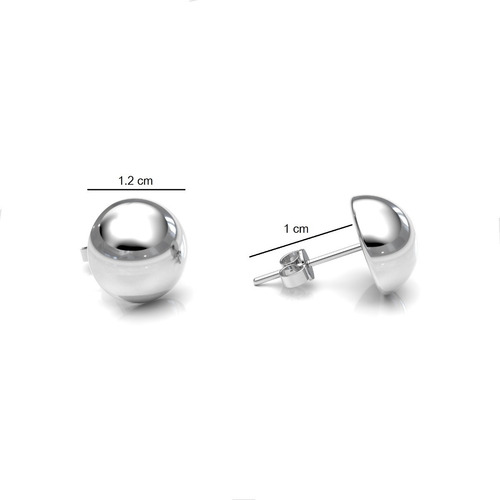 Imagen 2 de 8 de Broqueles Plata 925 Media Bolita Bola 12mm Mujer Agálea