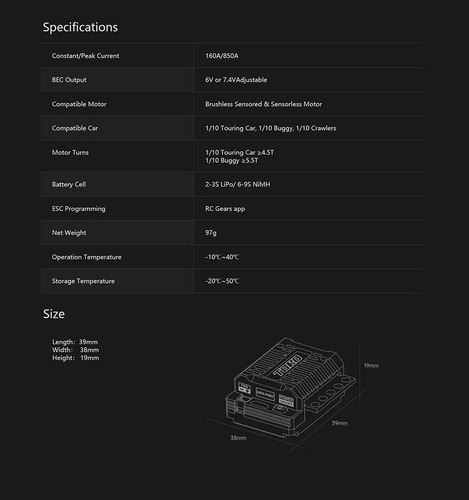 Esc Induction Brushless Racing 1/10 Rc - Ts160 Pro Esc