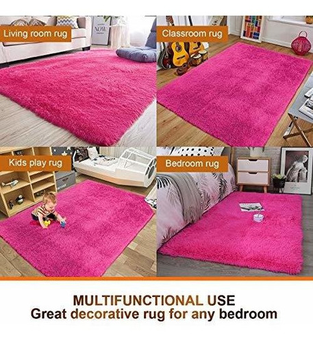 Imagen 6 de 7 de Alfombra Suave Sala O Dormitorio 4x5.3 Feet Rosa Encedido