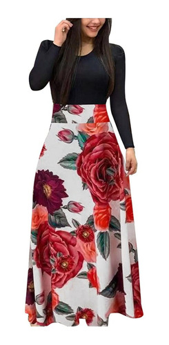 Ladie Maxi Casual Dama Long Fashion Sleeve Print Dress