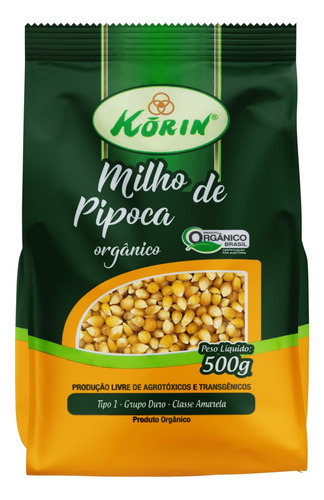 Milho para Pipoca Tipo 1 Orgânico Korin Pacote 500g