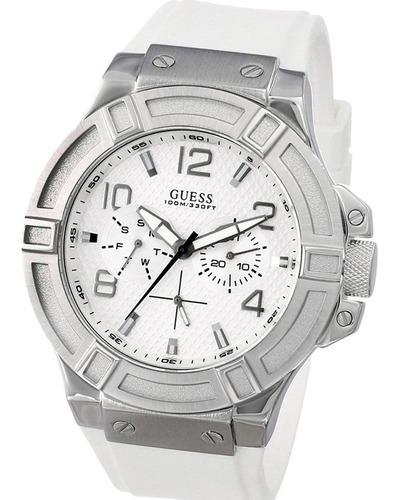 Reloj Guess W0247g1 Multifunción Rigor Silicone White 10 Atm