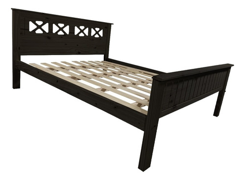 Cama Pino Resistente 2,5 Plazas 140x190 Cm Maciza Cruz Color Negro