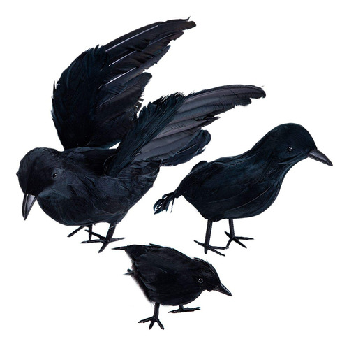 Cuervos Negros Plumas Reales Prop Halloween 3 Tamaños