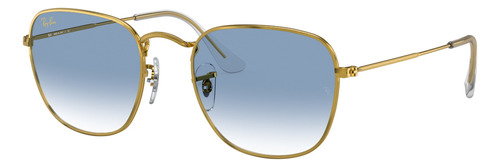 Anteojos de sol Ray-Ban Round Frank Legend Standard con marco de metal color polished gold, lente light blue degradada, varilla polished gold de metal - RB3857