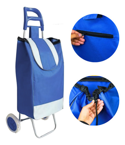Carrinho Com 2 Rodas Dobrável De Mão Multiuso Compras Feira Cor Azul