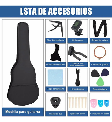 Guitarra Acustica Clasica Con Accesorios Musical Madera 38in