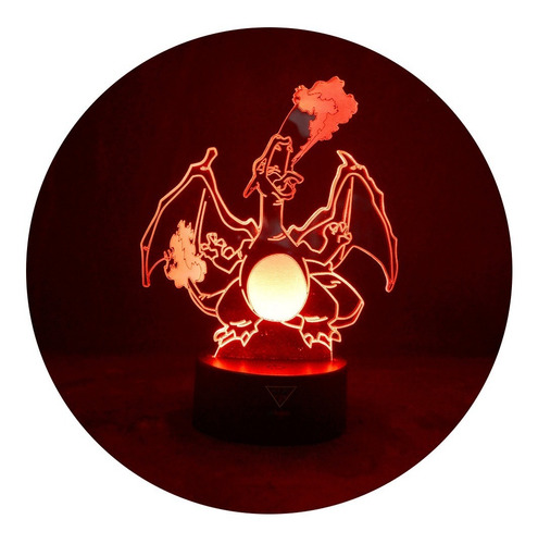 Imagen 1 de 11 de Lámpara De Mesa 3d Charizard Pokemon Base Negra
