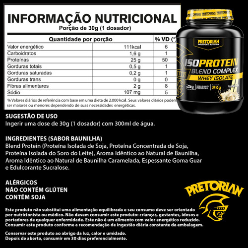 Suplemento en polvo Pretorian ISOLATE PROTEIN Proteínas sabor vainilla x 2kg