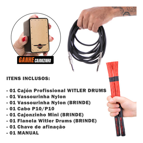 Cajón Witler Drums Style Elétrico Com Kit De Acessorios B Cor Natural