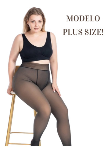 Meia Calça Térmica Translúcida Forrada Com Pelúcia Inverno Translucida Plus Size